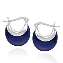 Navy Blue Lapis Crescent Moon 16mm Huggie Hoop .925 Silver Earrings - £15.26 GBP