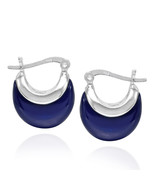 Navy Blue Lapis Crescent Moon 16mm Huggie Hoop .925 Silver Earrings - £15.06 GBP