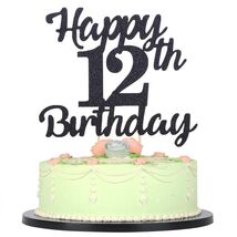 LVEUD 12th Birthday Cake Topper Black Glitter 12th Party Decoration - $9.62