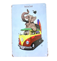 Retro Tin Sign VW Bus Elephant Pack The Truck Surfboard Good Times Trave... - $167.24 MXN