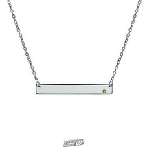 Silver Birthstone Bar Necklace "June" Pink Alexandrite Accent - £22.51 GBP