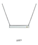 Silver Birthstone Bar Necklace &quot;June&quot; Pink Alexandrite Accent - £22.40 GBP
