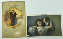 Two Vintage Courtship Love Romance Postcards Great Valentine Art 1912 One Unused - £4.69 GBP