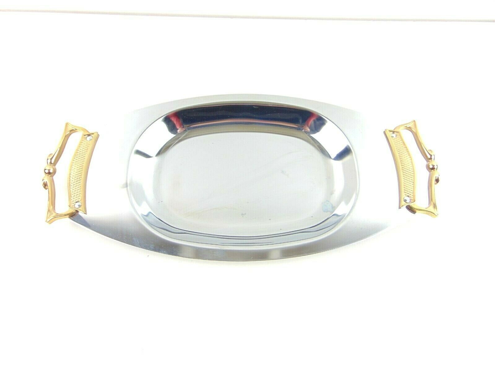 Kromex Serving Plate With Brass Handles 14" x 6 3/4" - $24.74