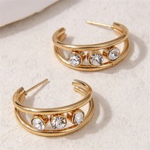 Shining Hiphop Fashion Golden SEMI-HOOP Women Stud Earrings - £6.38 GBP