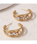 SHINING HIPHOP FASHION GOLDEN SEMI-HOOP WOMEN  STUD EARRINGS - $7.99