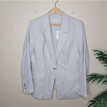 NWT LOFT | Tan &amp; Silver Shimmer Pinstriped Blazer Jacket Womens Size 10 - £37.84 GBP