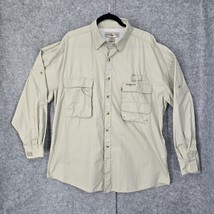 Hook and Tackle Shirt Men Extra Large Beige Long Sleeve Button Up Front ... - $21.49