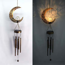 Wrought iron hollow sun moon wind chime pendant LED outdoor garden landscape dec - £48.22 GBP+