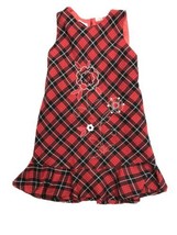 Girls KRU Red &amp; Black Plaid Jumper Dress Size 6X Flowers  - £7.74 GBP