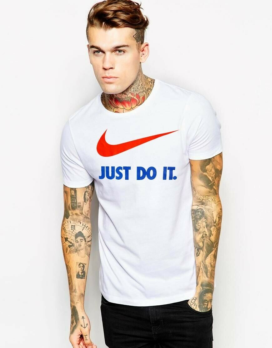 Nike Sportswear JDI Swoosh. Men&#39;s Short sleeve T-Shirt- White/Red/Blue. ... - $39.59