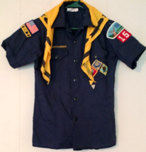 Boy Scouts shirt youth size 14 blue &amp; 2 scarves, 1 yellow, 1 plaid USA made - £10.10 GBP
