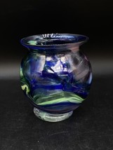 Lincoln City Oregon Art Glass Blue Green Swirl Base Candle Holder 2013 - $49.49