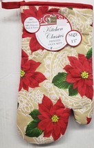 Printed Kitchen Oven Mitt (13&quot;) Winter Christmas Poinsettia Flowers, Bh - £6.32 GBP