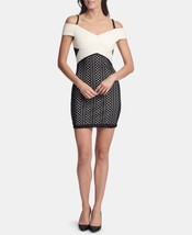 GUESS Womens Cold Shoulder Lace Bodycon Dress Size 10 Color Black/White - £106.97 GBP