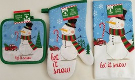 Christmas Linen Frosty ‘Let It Snow’ Pot Holders, Oven Mitts, Towels, Select Ite - £2.38 GBP