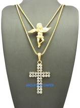 Religious cross and angel necklace with 24 &amp; 76.2cm box link chain - £10.91 GBP+
