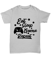 Eat-sleep-game-repeat , ash Unisex Tee. Model 60077  - £19.97 GBP