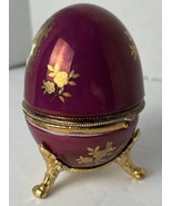 Vintage Burgundy Music/Trinket Box Egg with Gold Tone Painting Signed Japan - £25.51 GBP