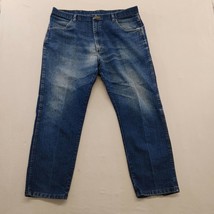 Wrangler Tapered Blue Jeans Men&#39;s Size 40/29 Cotton Blend Distressed Denim - $12.76