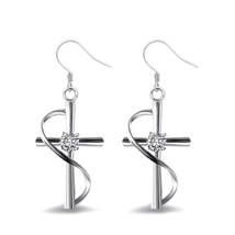 Wish Women&#39;s Cross Eardrops Long Earrings Studded With Zircon - £7.50 GBP