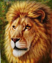 Wide Lion Handmade Oil Painting Unmounted Canvas 20x24 inches - £237.02 GBP