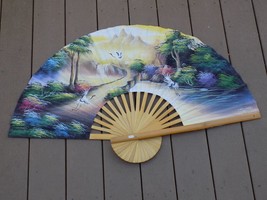 Japanese Art Print Silk Folding Wall Fan Fashion Decor Singapore Tropica... - £38.93 GBP