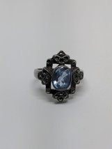 Vintage Sterling Silver 925 Blue CZ Marcasite Ring Size 6 - £15.02 GBP