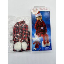 Elf on the Shelf Claus Couture Cozy Red Black Plaid Robe and Slippers - $21.32