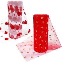 2 Rolls Heart Mesh Tulle Roll Ribbon Valentine&#39;S Day Netting Roll Tulle ... - $38.99