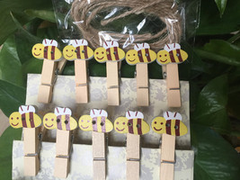 10pcs Cute Bee Photo Wooden Clips,DIY Hanging Decoration Pegs,Pin Clothespin - £2.75 GBP