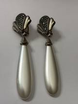 Vintage Judith Jack Sterling Faux Pearl and Marcasite Earrings - $51.41