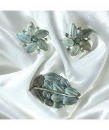 Vintage 40s Lisner Frosted Blue Glass Leaf Leaves Rhinestone Earrings &amp; ... - $45.00