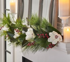 4&#39; Glistening Magnolia and Berry Garland by Valerie - £155.44 GBP
