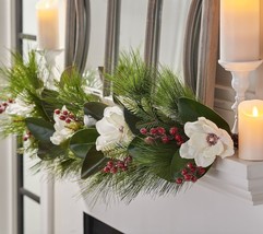 4&#39; Glistening Magnolia and Berry Garland by Valerie - £152.56 GBP