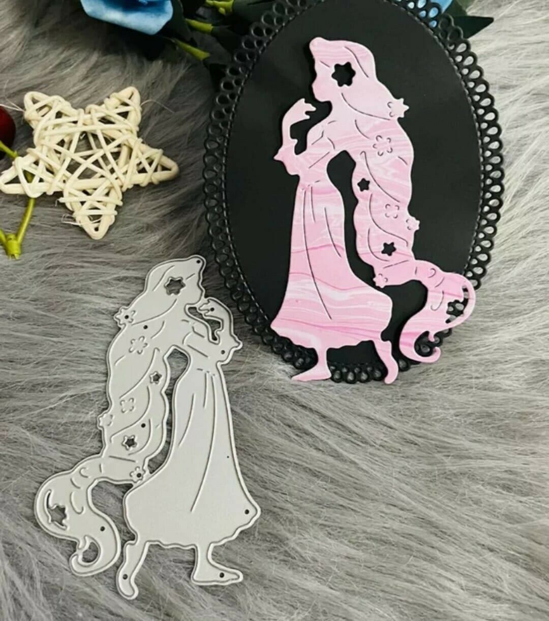 Girl with flowing hair and stars Metal cutting die Card Making Scrapbook... - $10.00