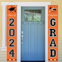 2024 Graduation Party Decorations Orange and Black - Congrats Grad Banner Party - £16.00 GBP