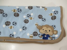 Carters Child of Mine blue all star monkey sports balls Baby receiving blanket - £15.56 GBP