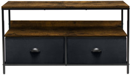 TV Stand Cabinet, Media Console Table, Steel Frame, Wood Top, Fabric Bins Black - £109.09 GBP