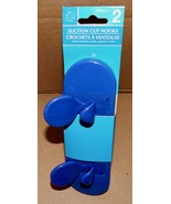 2 Hook Rack With Suction Cups Blue Plastic Hanging Storage Coats &amp; Hats ... - £3.98 GBP