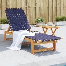 vidaXL Sun Lounger with Table Dark Blue Solid Wood Acacia and Fabric - £163.69 GBP