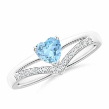 ANGARA Solitaire Heart Aquamarine and Diamond Chevron Ring for Women in 14K Gold - £709.76 GBP