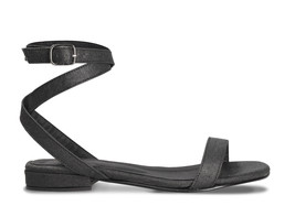 Vegan sandals ankle strap buckle flat backless cushioned sole on organic fabric - £88.27 GBP