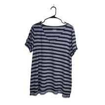 Lane Bryant Shirt Womens 14/16 Short Sleeve Navy Gray Stripe Polyester Blend - £14.77 GBP