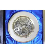 Vintage Round Pewter Plate Hawaiian Art Deco Style Hawaii wood stand boxed - £27.74 GBP