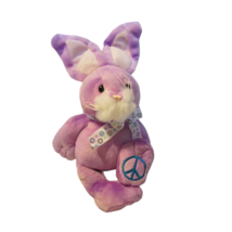 Ganz Plush Purple Peace and Love bunny rabbit ribbon bow stitched foot 9-12&quot; - £7.00 GBP