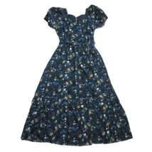 NWT Ivy City Co. Antoinette Midi in Fall Floral Blue Corset Back Cotton Dress S - £73.52 GBP