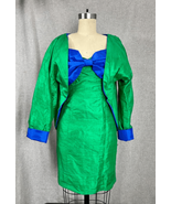 Vtg 1980s Kelly Green Raw Silk Mini Dress 3 Piece Outfit Sz XS Kitschy U... - £151.28 GBP
