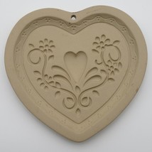 Heart Shaped Pottery Cookie Mold Folk Art Pattern Valentine&#39;s Day - $17.82