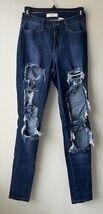 Vibrant MIU Jeans Women Size 7 Solid Blue Skinny Distressed 29x29 EP1137 - $14.84